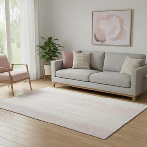 HomeRoots 5' Pink and Ivory Striped Washable Area Rug with UV Protection for Stylish, Kid & Pet-Friendly Living 668351