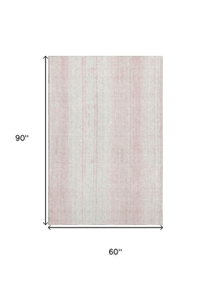 HomeRoots 5' Pink and Ivory Striped Washable Area Rug with UV Protection for Stylish, Kid & Pet-Friendly Living 668351