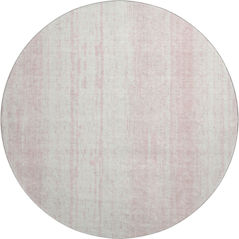 HomeRoots 8' Pink and Ivory Striped Round Rug – Washable, UV-Protected, Stain-Resistant for Busy Homes! 668352