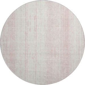 HomeRoots 8' Pink and Ivory Striped Round Rug – Washable, UV-Protected, Stain-Resistant for Busy Homes! 668352