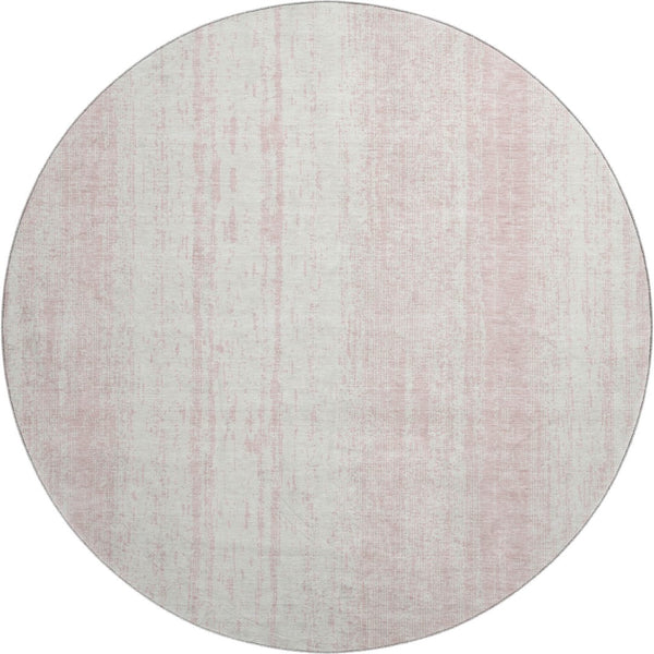 HomeRoots 8' Pink and Ivory Striped Round Rug – Washable, UV-Protected, Stain-Resistant for Busy Homes! 668352
