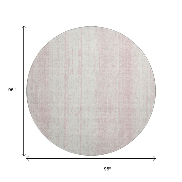 HomeRoots 8' Pink and Ivory Striped Round Rug – Washable, UV-Protected, Stain-Resistant for Busy Homes! 668352