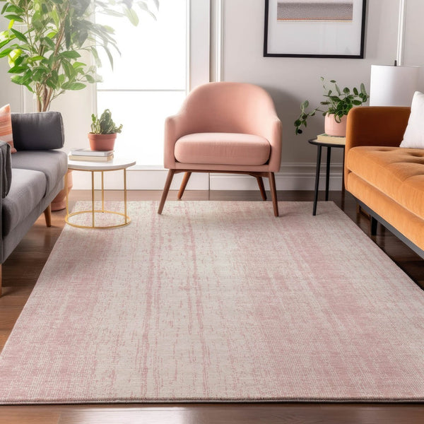 HomeRoots 8' X 10' Pink and Ivory Striped Washable Area Rug with UV Protection – Durable, Stylish, Kid-Friendly! 668353
