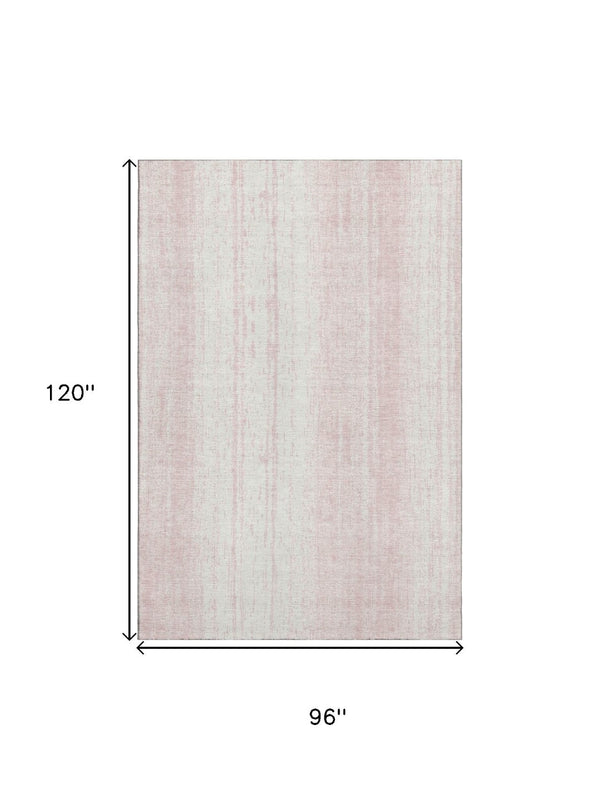 HomeRoots 8' X 10' Pink and Ivory Striped Washable Area Rug with UV Protection – Durable, Stylish, Kid-Friendly! 668353