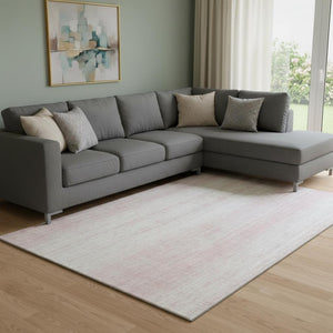 HomeRoots 9' X 12' Washable Pink & Ivory Striped Area Rug – Durable, Stain Resistant, UV Protected for All Homes 668354