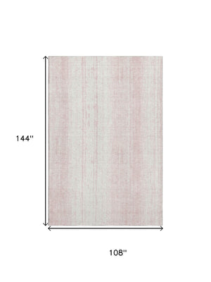 HomeRoots 9' X 12' Washable Pink & Ivory Striped Area Rug – Durable, Stain Resistant, UV Protected for All Homes 668354