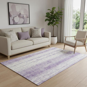HomeRoots 5' X 8' Striped Purple and Ivory Area Rug - Durable, Stain-Resistant, UV Protected for Everyday Use 668357
