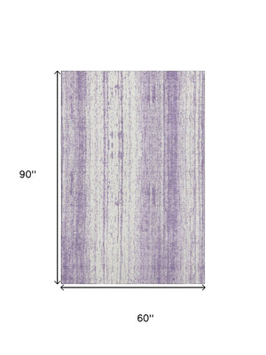 HomeRoots 5' X 8' Striped Purple and Ivory Area Rug - Durable, Stain-Resistant, UV Protected for Everyday Use 668357