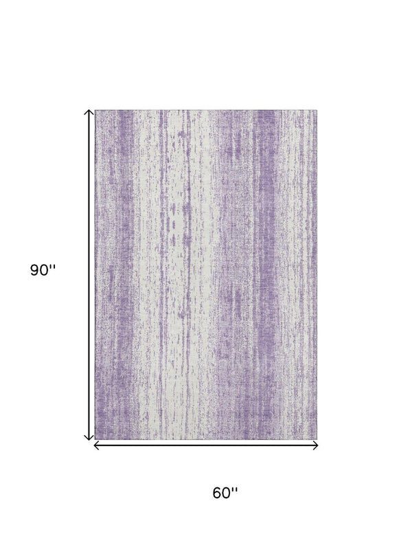 HomeRoots 5' X 8' Striped Purple and Ivory Area Rug - Durable, Stain-Resistant, UV Protected for Everyday Use 668357
