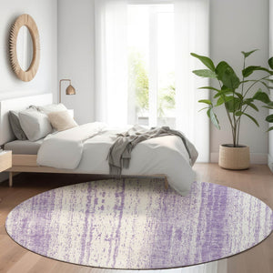 HomeRoots 8' Purple and Ivory Striped Washable Round Rug – Stylish, Durable, UV-Protected for Every Space 668358