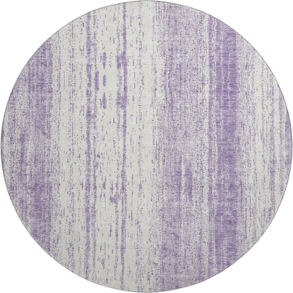 HomeRoots 8' Purple and Ivory Striped Washable Round Rug – Stylish, Durable, UV-Protected for Every Space 668358
