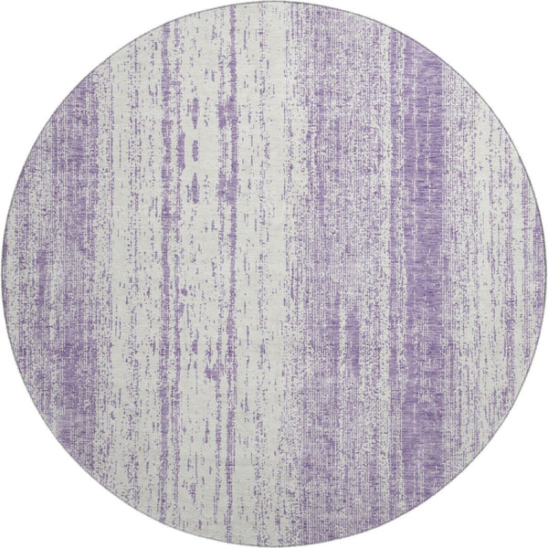 HomeRoots 8' Purple and Ivory Striped Washable Round Rug – Stylish, Durable, UV-Protected for Every Space 668358