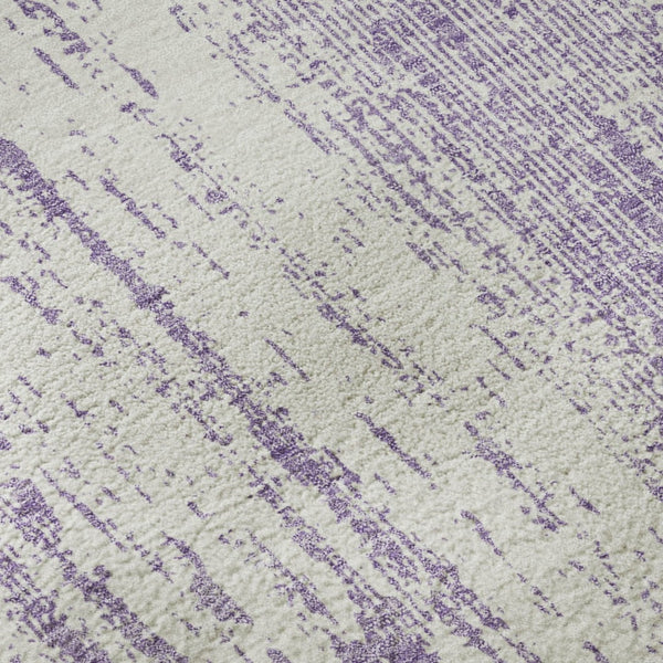 HomeRoots 8' Purple and Ivory Striped Washable Round Rug – Stylish, Durable, UV-Protected for Every Space 668358