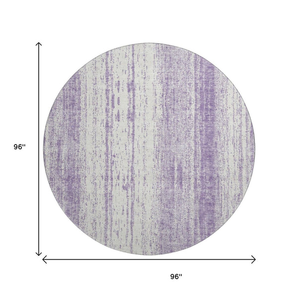 HomeRoots 8' Purple and Ivory Striped Washable Round Rug – Stylish, Durable, UV-Protected for Every Space 668358