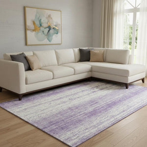 HomeRoots 8' X 10' Stylish Purple & Ivory Striped Washable Area Rug with UV Protection for High-Traffic Rooms 668359