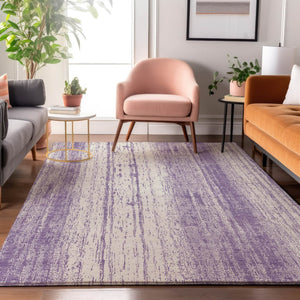 HomeRoots 8' X 10' Stylish Purple & Ivory Striped Washable Area Rug with UV Protection for High-Traffic Rooms 668359