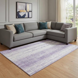 HomeRoots 9' X 12' Striped Purple and Ivory Washable Area Rug with UV Protection for Busy Homes & Kids 668360