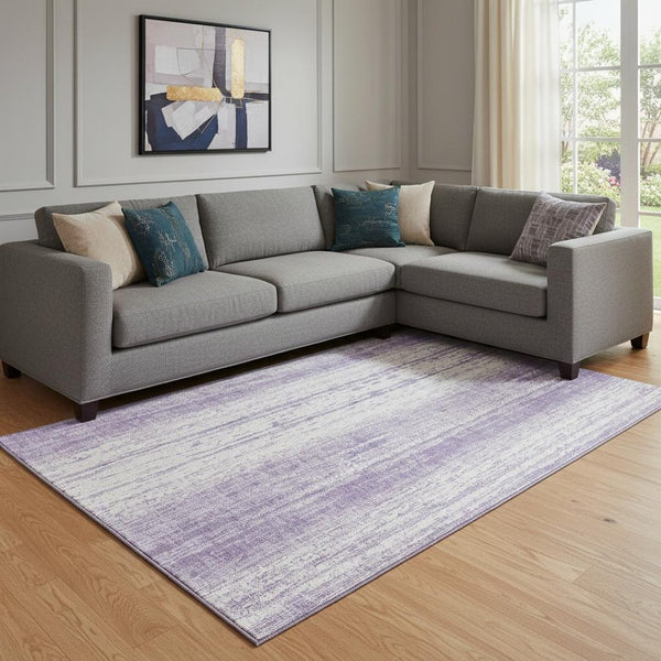 HomeRoots 9' X 12' Striped Purple and Ivory Washable Area Rug with UV Protection for Busy Homes & Kids 668360