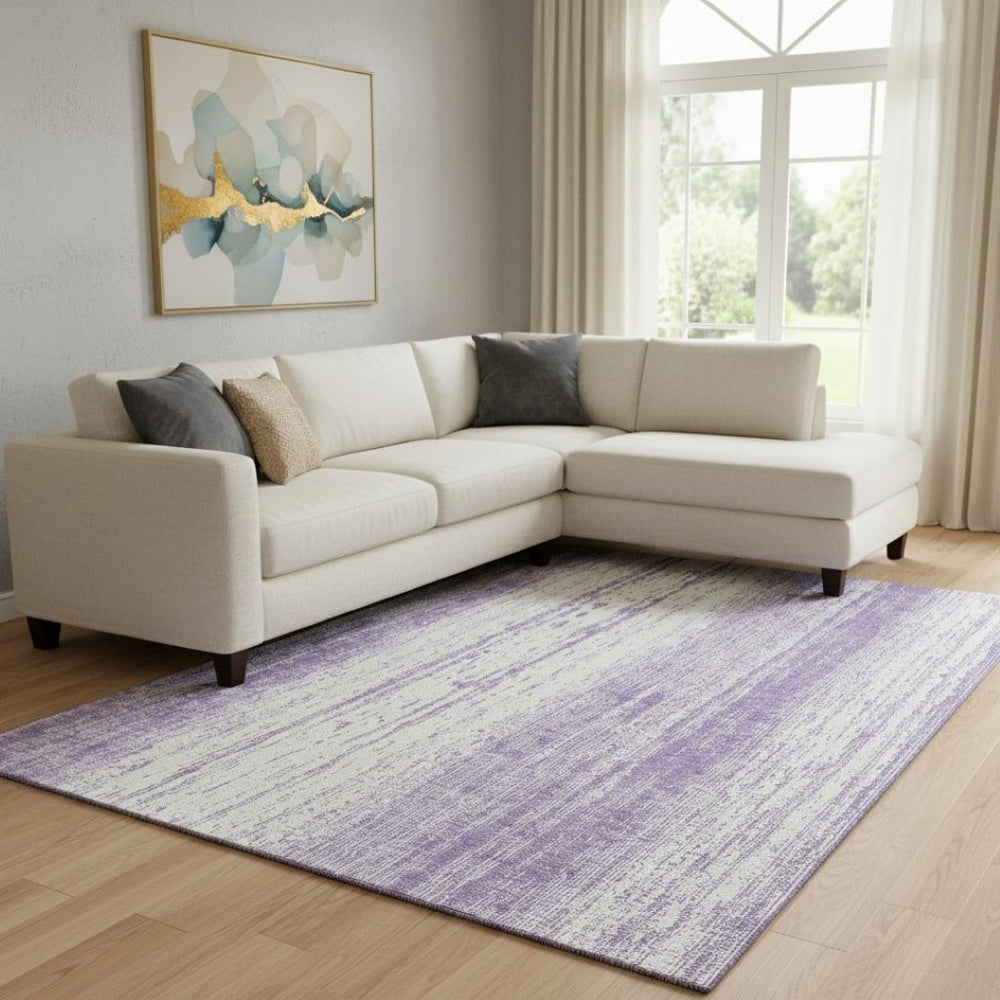 HomeRoots 10' Purple & Ivory Striped Washable Area Rug - UV Protected, Stain Resistant, Perfect for Homes! 668361