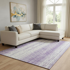 HomeRoots 10' Purple & Ivory Striped Washable Area Rug - UV Protected, Stain Resistant, Perfect for Homes! 668361