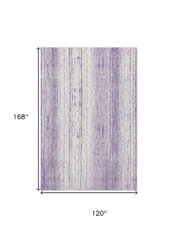 HomeRoots 10' Purple & Ivory Striped Washable Area Rug - UV Protected, Stain Resistant, Perfect for Homes! 668361