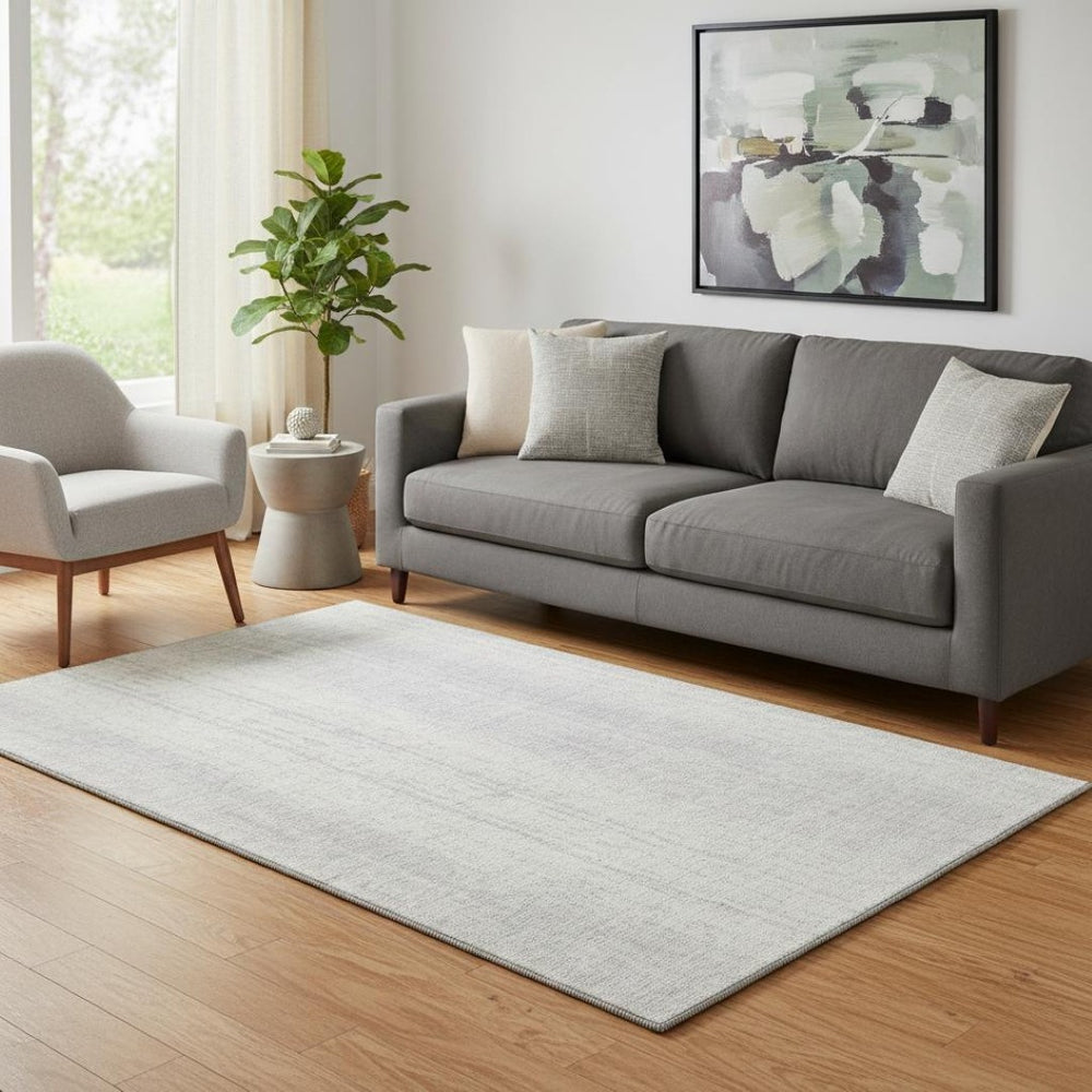 HomeRoots 5' X 8' Silver and Ivory Striped Washable Area Rug - Durable, Stain-Resistant, UV Protected Design 668363