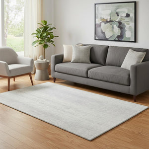 HomeRoots 5' X 8' Silver and Ivory Striped Washable Area Rug - Durable, Stain-Resistant, UV Protected Design 668363