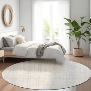 HomeRoots 8' Washable Round Rug in Silver and Ivory Stripes - Durable, UV-Protected, Perfect for Family Spaces 668364