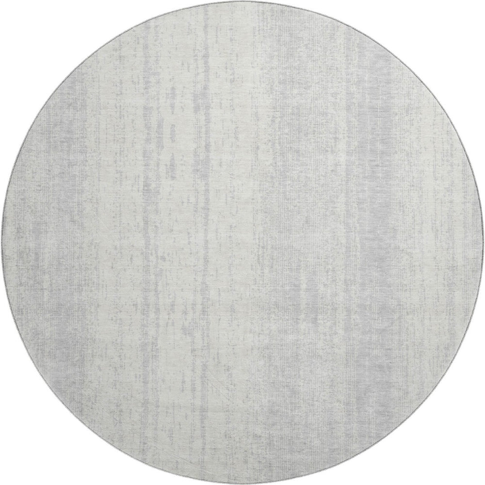 HomeRoots 8' Washable Round Rug in Silver and Ivory Stripes - Durable, UV-Protected, Perfect for Family Spaces 668364