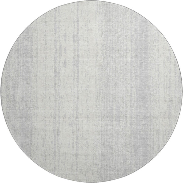 HomeRoots 8' Washable Round Rug in Silver and Ivory Stripes - Durable, UV-Protected, Perfect for Family Spaces 668364