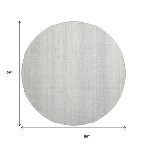 HomeRoots 8' Washable Round Rug in Silver and Ivory Stripes - Durable, UV-Protected, Perfect for Family Spaces 668364