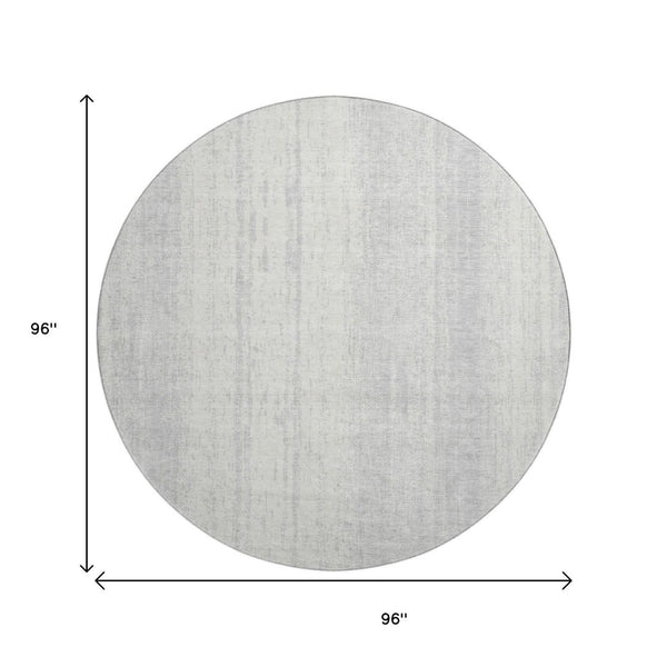 HomeRoots 8' Washable Round Rug in Silver and Ivory Stripes - Durable, UV-Protected, Perfect for Family Spaces 668364