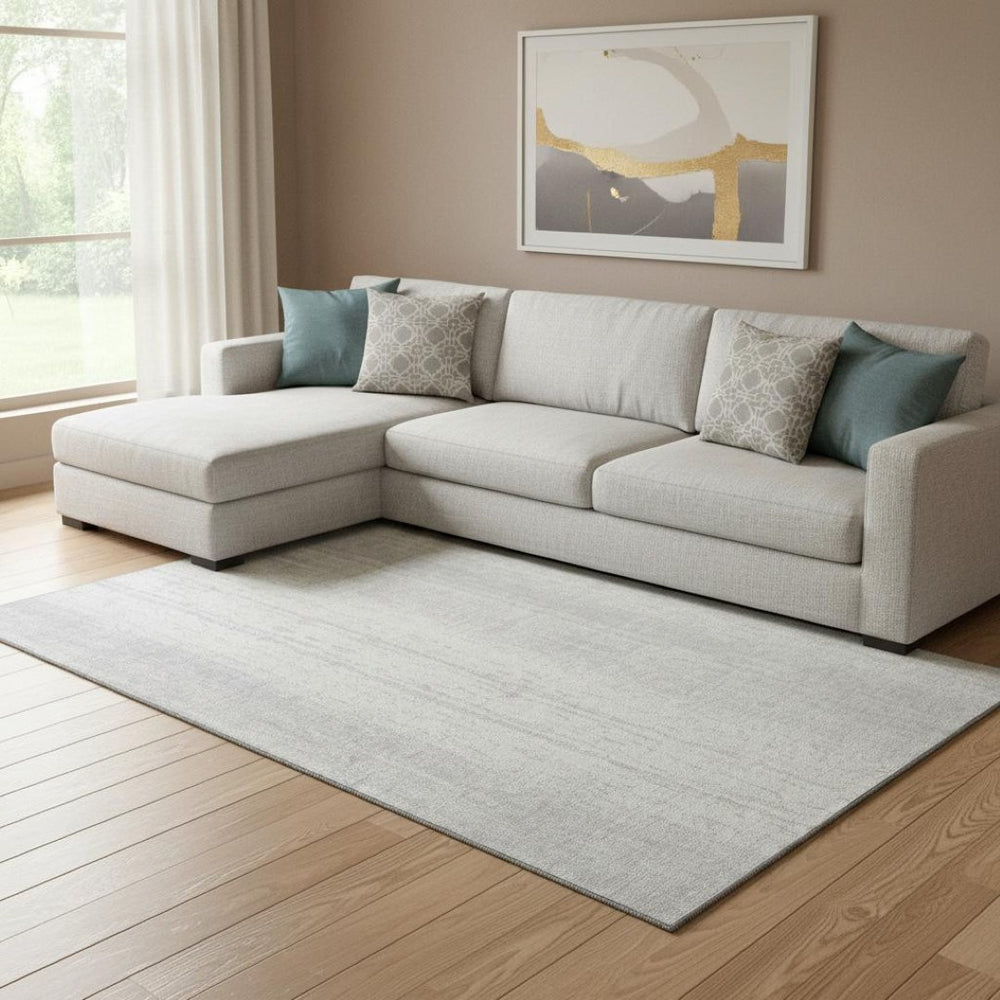 HomeRoots 8' X 10' Silver and Ivory Striped Washable Area Rug with UV Protection for Stylish, Easy Care Living 668365