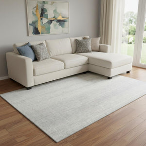HomeRoots 9' X 12' Striped Area Rug in Silver & Ivory - Washable, UV Protected, Durable for High-Traffic Spaces 668366