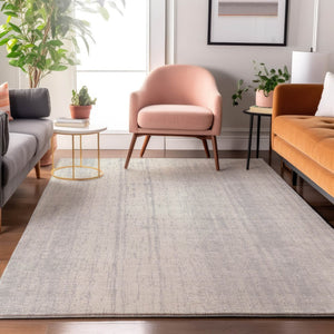 HomeRoots 9' X 12' Striped Area Rug in Silver & Ivory - Washable, UV Protected, Durable for High-Traffic Spaces 668366