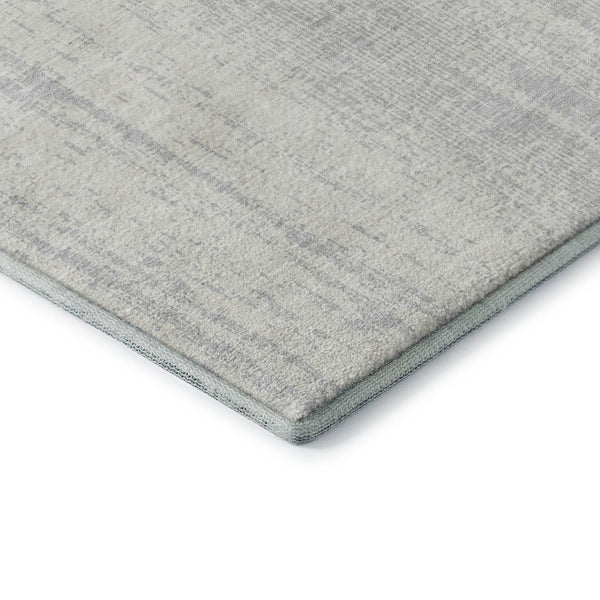 HomeRoots 9' X 12' Striped Area Rug in Silver & Ivory - Washable, UV Protected, Durable for High-Traffic Spaces 668366