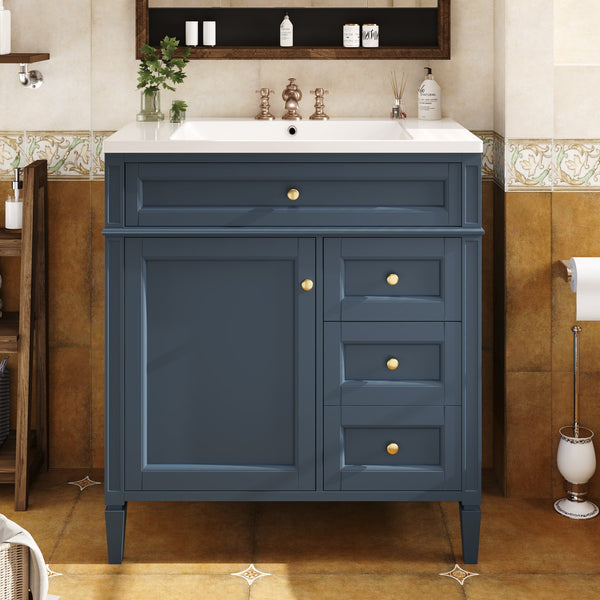 English Elm 30'' Modern Bathroom Vanity With Soft-Close Drawers, Tip-Out Storage & Elegant Roman Legs, White SW000122AAC-2