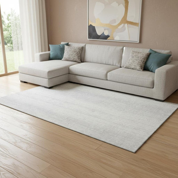 HomeRoots 10' Silver and Ivory Striped Area Rug - Washable, Durable, UV Protected, Perfect for Busy Homes 668367