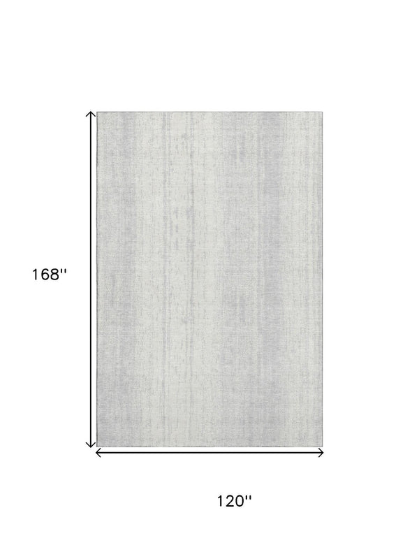 HomeRoots 10' Silver and Ivory Striped Area Rug - Washable, Durable, UV Protected, Perfect for Busy Homes 668367