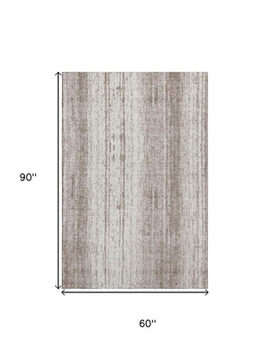 HomeRoots 5' X 8' Taupe and Ivory Striped Area Rug - Durable, Stain Resistant, UV Protected for High-Traffic Spaces 668369