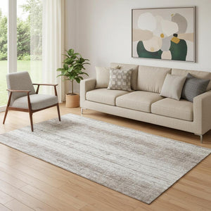 HomeRoots 5' X 8' Taupe and Ivory Striped Area Rug - Durable, Stain Resistant, UV Protected for High-Traffic Spaces 668369