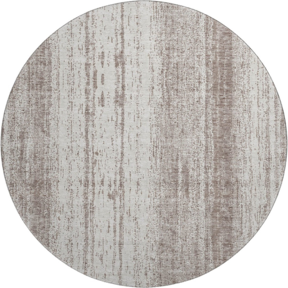 HomeRoots 8' Taupe and Ivory Striped Round Rug - Washable, UV-Protected, Soft & Stain-Resistant Design for Homes 668370