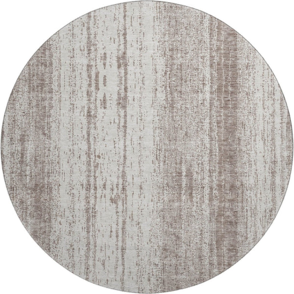 HomeRoots 8' Taupe and Ivory Striped Round Rug - Washable, UV-Protected, Soft & Stain-Resistant Design for Homes 668370