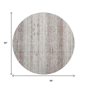 HomeRoots 8' Taupe and Ivory Striped Round Rug - Washable, UV-Protected, Soft & Stain-Resistant Design for Homes 668370