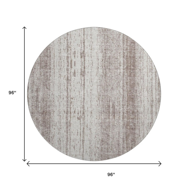 HomeRoots 8' Taupe and Ivory Striped Round Rug - Washable, UV-Protected, Soft & Stain-Resistant Design for Homes 668370