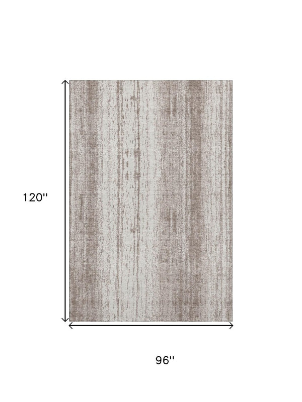 HomeRoots 8' X 10' Taupe And Ivory Striped Area Rug - Durable, Washable, UV Protected for Homes with Kids & Pets 668371
