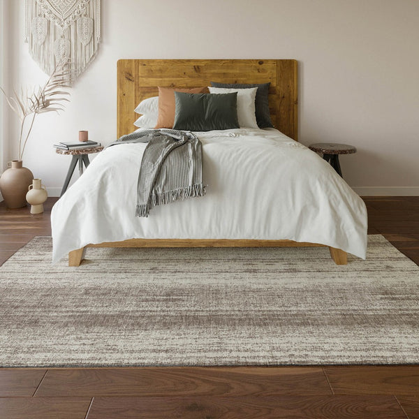 HomeRoots 9' X 12' Taupe and Ivory Striped Washable Area Rug - Durable, UV Protected, Ideal for Family Homes! 668372
