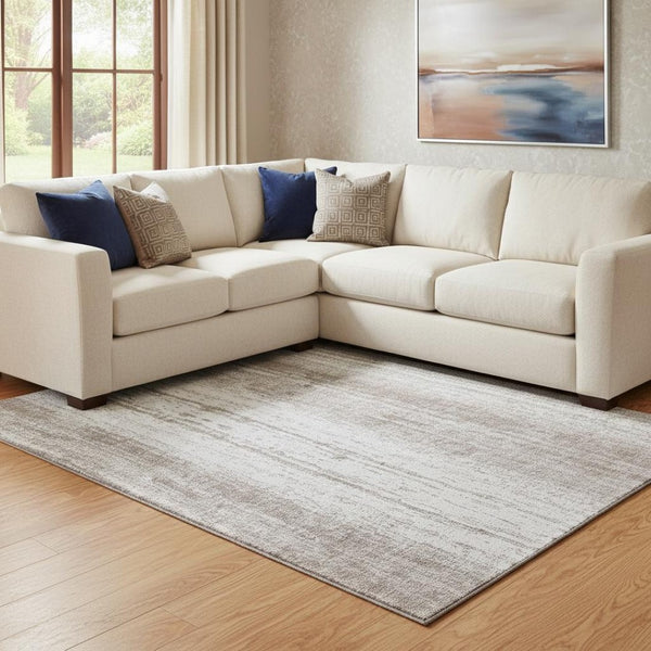HomeRoots 9' X 12' Taupe and Ivory Striped Washable Area Rug - Durable, UV Protected, Ideal for Family Homes! 668372