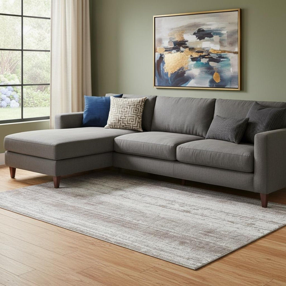 HomeRoots 10' X 14' Taupe And Ivory Striped Area Rug - UV Protected, Stain-Resistant, Soft & Durable Design 668373