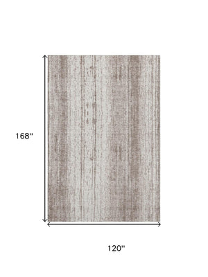 HomeRoots 10' X 14' Taupe And Ivory Striped Area Rug - UV Protected, Stain-Resistant, Soft & Durable Design 668373